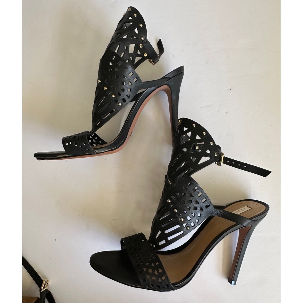 Schutz Brasiliana Gladiator Sandals Black Leather Laser Cut Removable Piece 8B - Picture 15 of 16